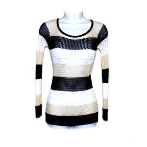 Boston Proper Open-Knit Stretch Striped Sweater Sz XS